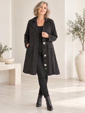 Women's Black Button-Front Coat Budda